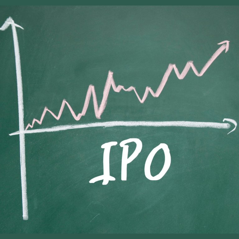 chart on chalkboard going up and to the right with X-axis labeled IPO